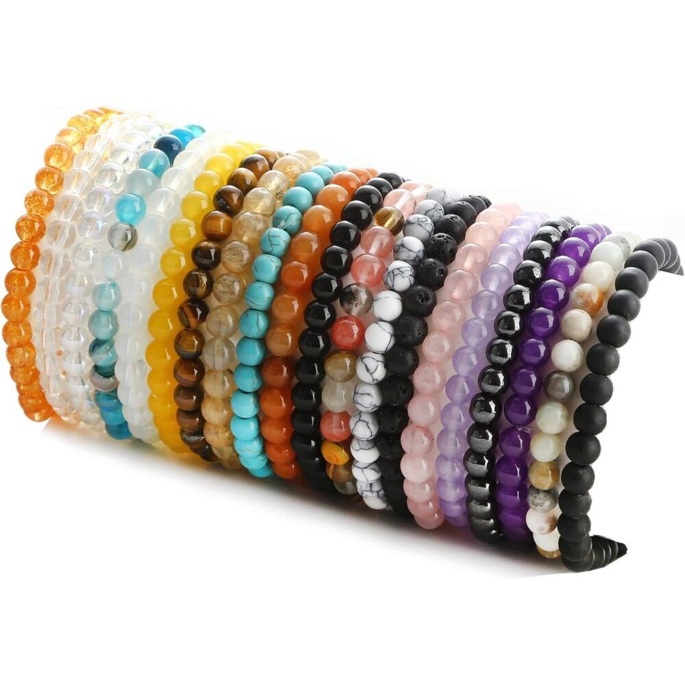 20Pcs 6mm Gemstones Beaded Stretch Bracelet for Women Crystal Stone Bracelets Ro